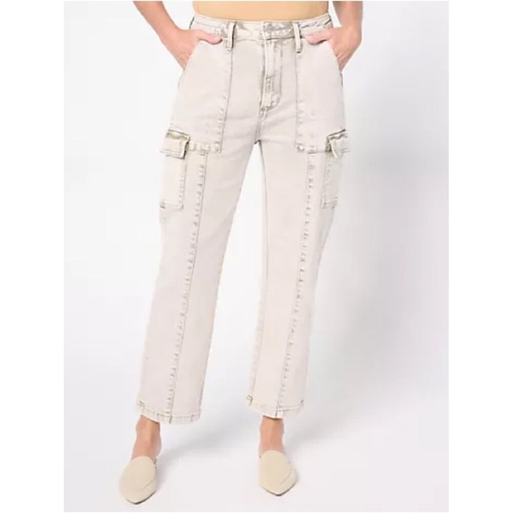 Driftwood Royce Cargo Acid Taupe Straight Leg Women's Cargo Jeans  |   Size:  27